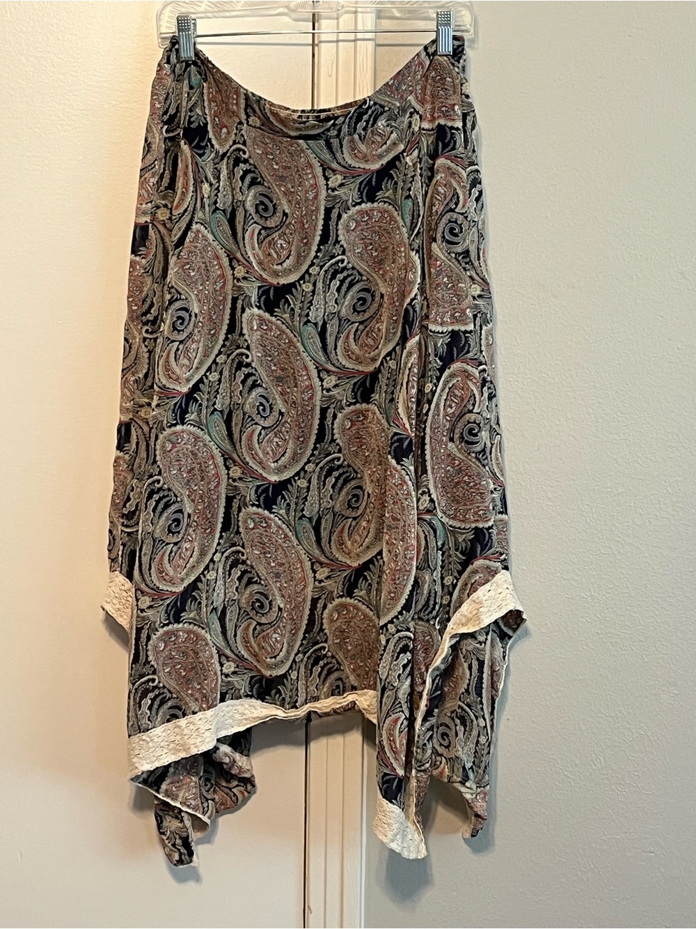 hazel Navy Paisley Asymmetrical Handkerchief Hem Skirt